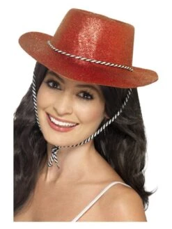 Smiffys Cowboy Glitter Hat, Red