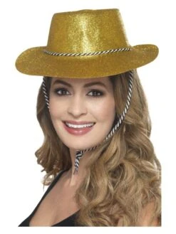 Smiffys Cowboy Glitter Hat, Gold