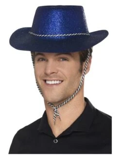 Smiffys Cowboy Glitter Hat, Blue