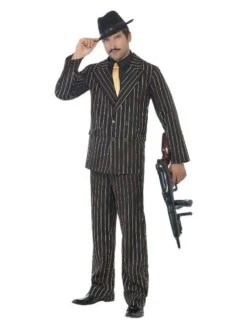 Smiffys Gold Pinstripe Gangster Costume, Black