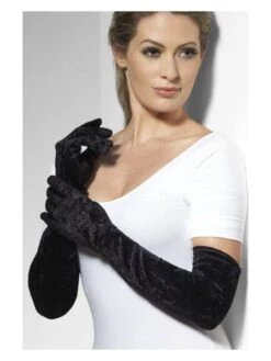 Smiffys Velveteen Gloves, Black