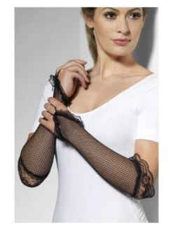 Smiffys Fingerless Fishnet Gloves Black, Black