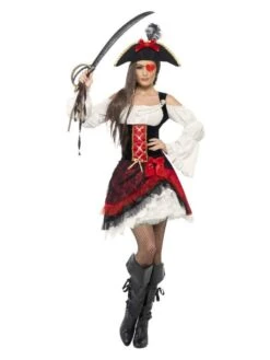 Smiffys Glamorous Lady Pirate Costume, Red