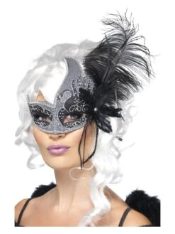 Smiffys Masquerade Dark Angel Eyemask, Silver & Black