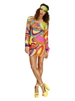 Smiffys Fever 70s Flower Power Costume, Multi-Coloured