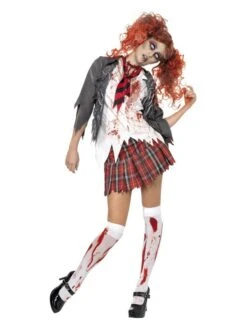 Smiffys High School Horror Zombie Schoolgirl Costume, Grey