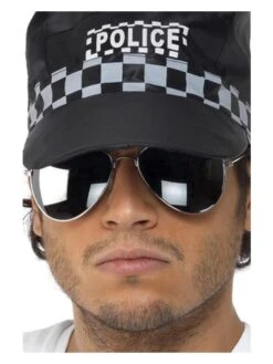 Smiffys Aviator Specs, Silver Mirror, Silver & Black