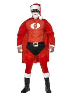 Smiffys Super Fit Santa Costume & Beard, Red