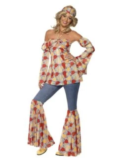 Smiffys Vintage Hippy 70s Costume, Multi-Coloured