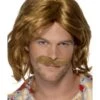 Smiffys 70s Super Trouper Wig & Moustache, Brown