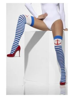 Smiffys Opaque Hold-Ups, Blue & White