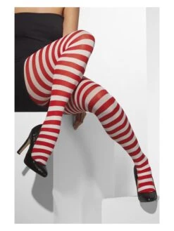 Smiffys Opaque Tights, Red & White