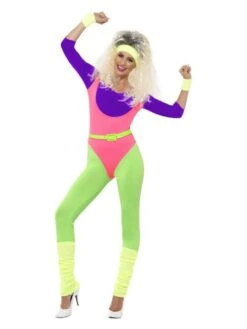 Smiffys 80s Work Out Costume, With Jumpsuit, Neon