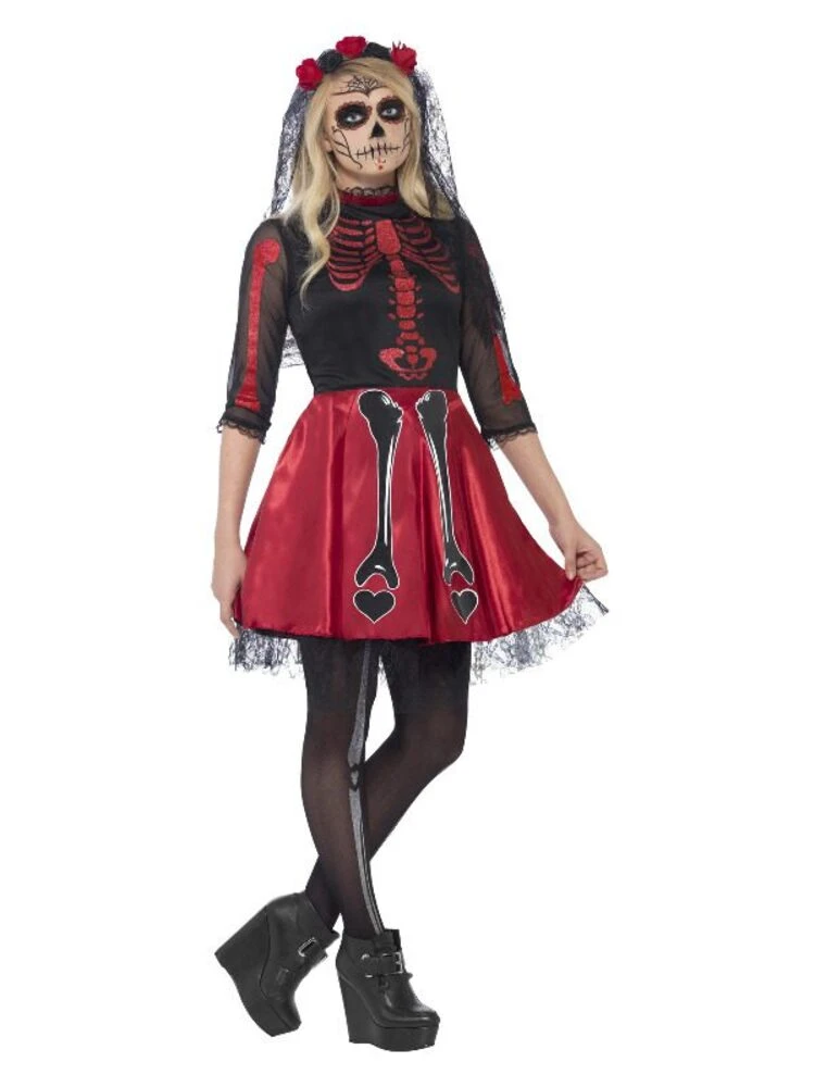 Smiffys Day Of The Dead Diva Costume, Black 1 Smiffys Day Of The Dead Diva Costume, Black