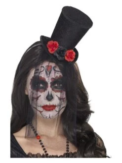 Smiffys Day Of The Dead Mini Top Hat, Black