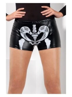 Smiffys Fever Miss Skeleton Whiplash Hotpants, Black