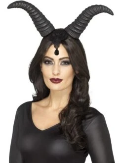 Smiffys Demonic Queen Horns, On Headband, Black