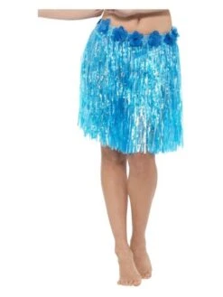 Smiffys Hawaiian Hula Skirt With Flowers, Neon Blue