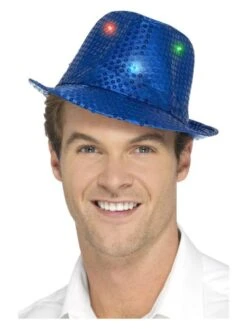 Smiffys Light Up Sequin Trilby Hat, Blue