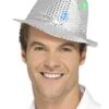 Smiffys Light Up Sequin Trilby Hat, Silver