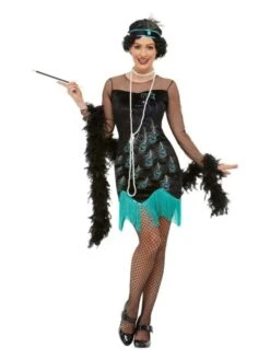 Smiffys 20s Peacock Flapper Costume, Green & Blue