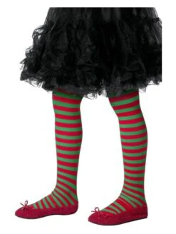 Smiffys Striped Tights, Childs, Red & Green