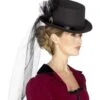 Smiffys Deluxe Ladies Victorian Top Hat, With Elastic, Bla
