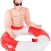 Smiffys Inflatable Lifeguard Hunk Swim Ring, Red & White