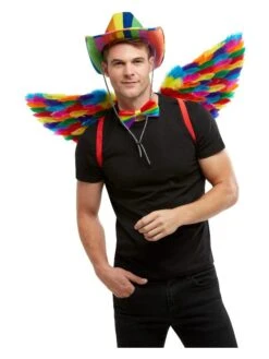 Smiffys Rainbow Feather Wings, Multi-Coloured