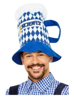 Smiffys Beer Festival Beer Hat, Blue & White Chequered