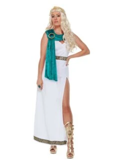 Smiffys Deluxe Roman Empire Queen Toga Costume, White