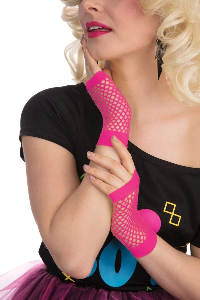 Neon Pink Fishnet Gloves Short 1 Neon Pink Fishnet Gloves Short