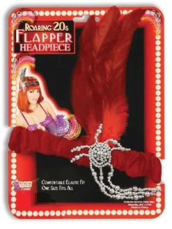 Red Flapper Headbands + Feathers
